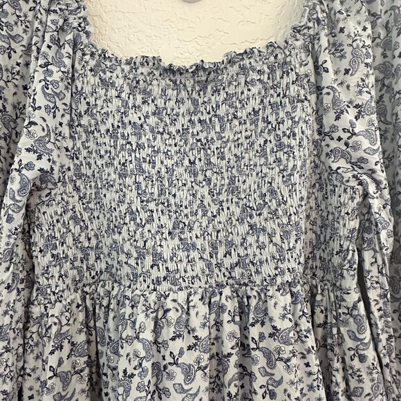 Old‎ Navy Dress Womens S Blue Ditsy Floral L/S Tie Neck Smocked Boho Romantic - Picture 5 of 15